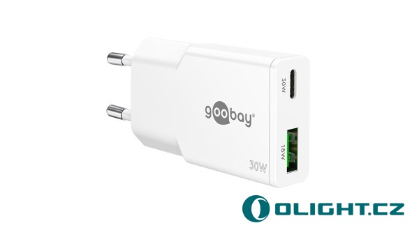 Síťový GaN adaptér USB-C + USB-A (30W)